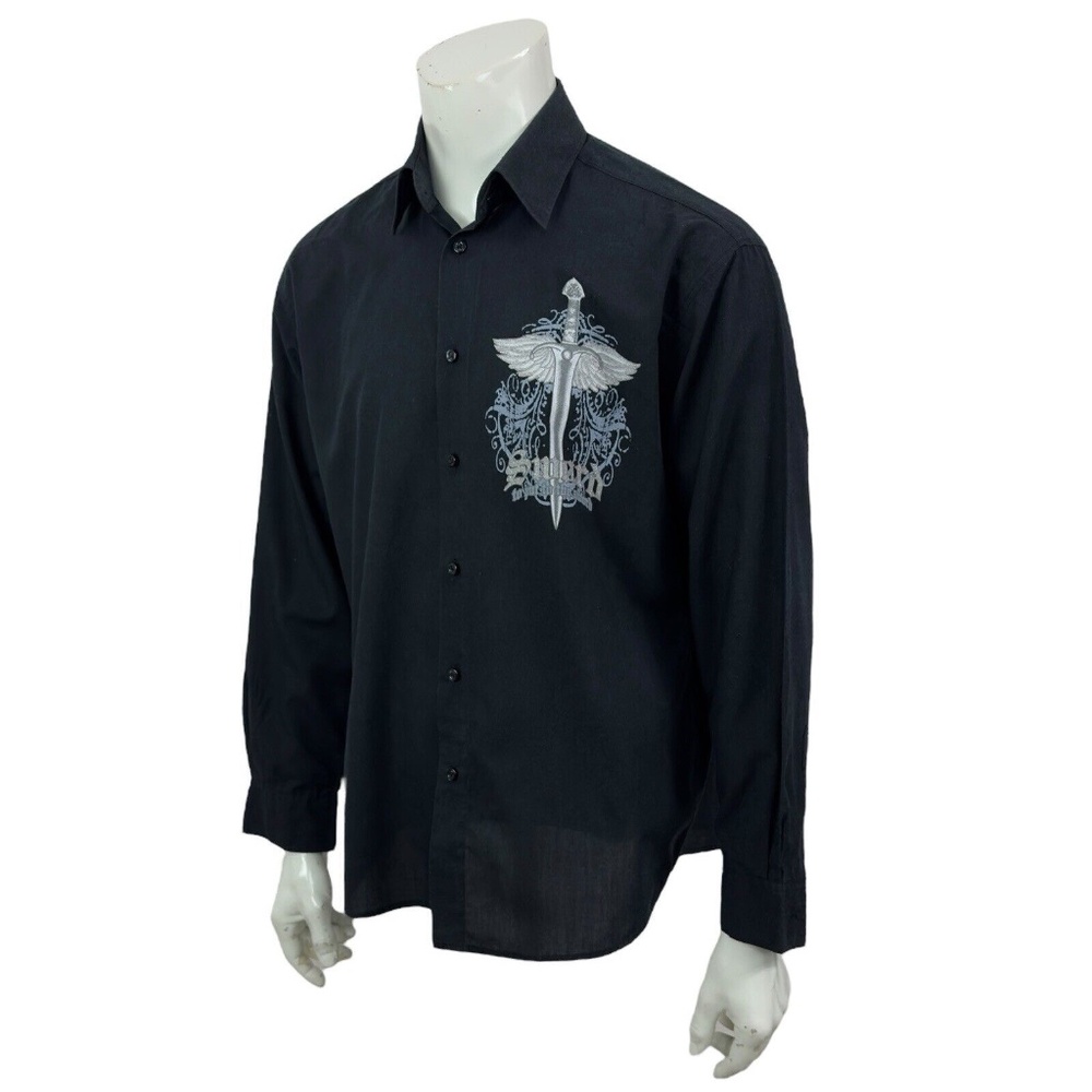 Pronti Collection By Phita Men's Large Black Graphic Shirt "To Put to the Sword"